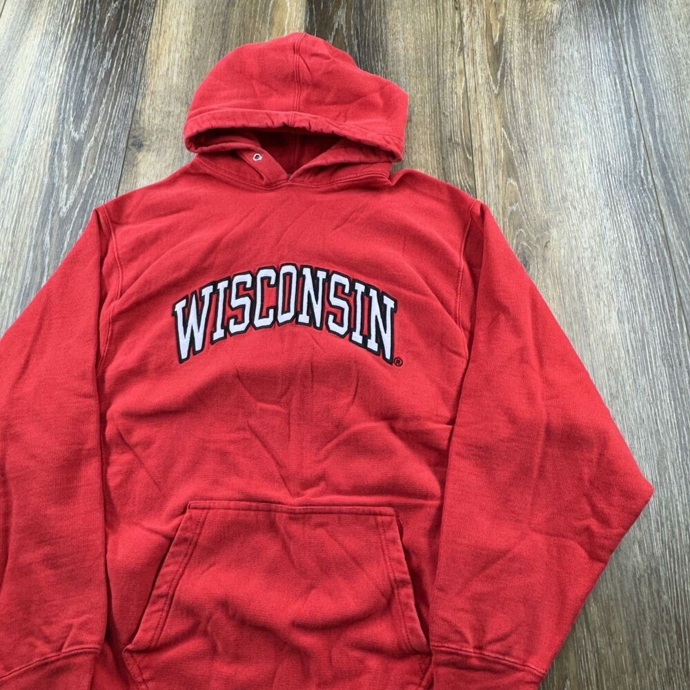 Vintage Wisconsin Badgers Hoodie Mens M Red Sweatshirt Football Team Sweater K87